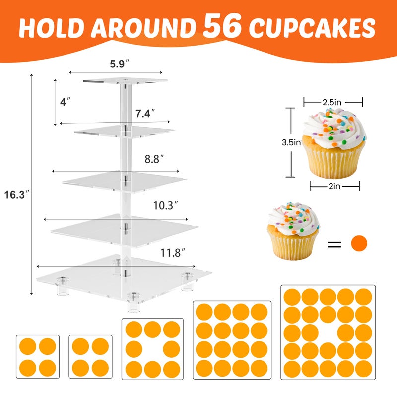 LoveDisplay Cupcake Stand for 50 Cupcakes, 5 Tier Cupcake Holder, Large Clear Cupcake Tower, Acrylic Cupcake Stand, Cupcake Display Stand for Party, Wedding, Birthday, Baby Shower, Halloween - Image 4